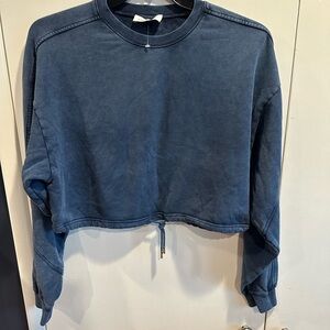Navy Blue Cropped Crew Neck Sweater